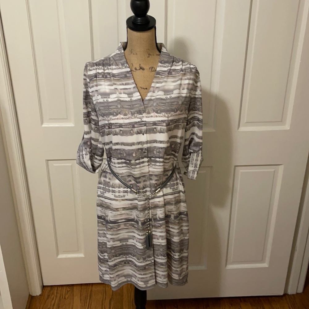 ANTONIO MELANI Abstract Grey White Dress